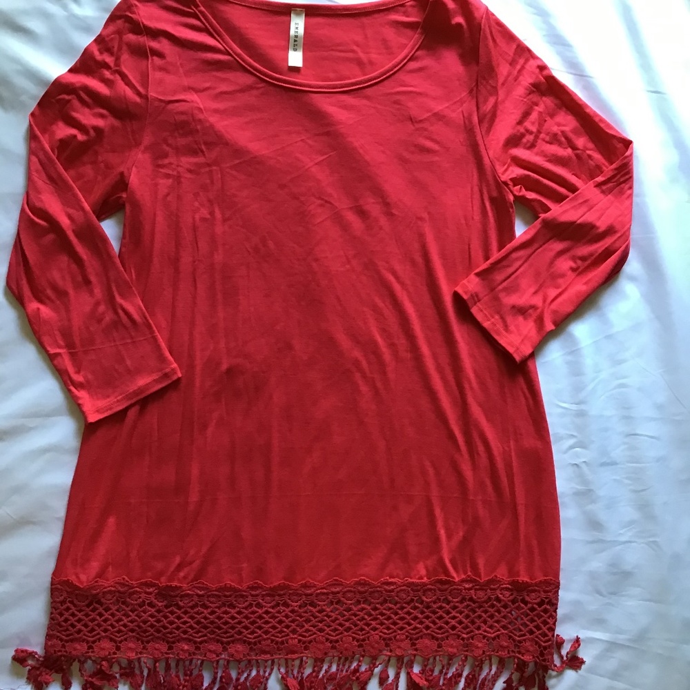 Emerald long sleeves blouse with fringes, new item
